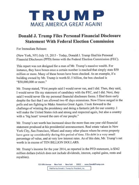 Trump files personal financial disclosure report